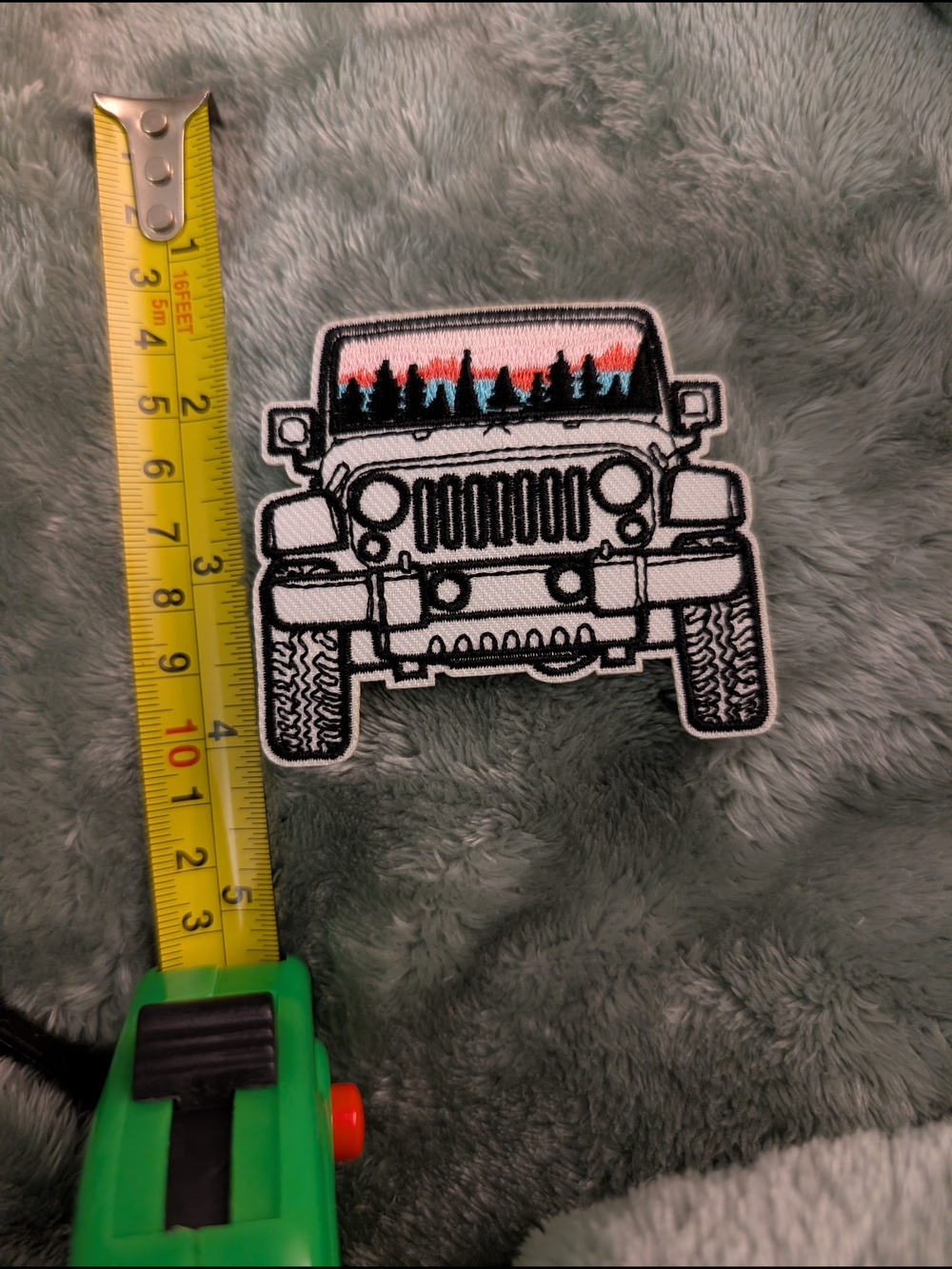 Jeep Front Iron On Patch with Sunset Tree Windshield - Black White Pink
